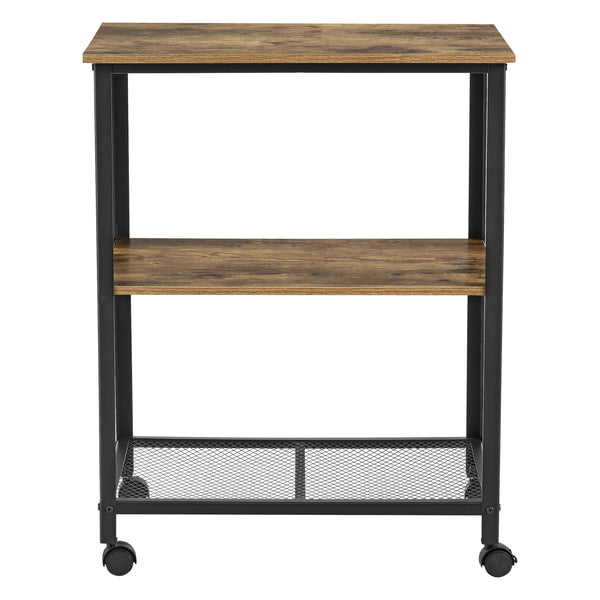 Chariot de Service Freiburg Roulettes Vérouillables 76,5 x 60 x 40 cm Bois Foncé Noir [en.casa]