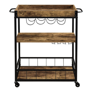 Chariot de Service Thalwil avec Range-Bouteilles Range-Verres Plateau Amovible Bois Foncé Noir [en.casa]