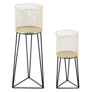 Support de pot de fleurs Menen 2 pcs. Noir-doré en.casa