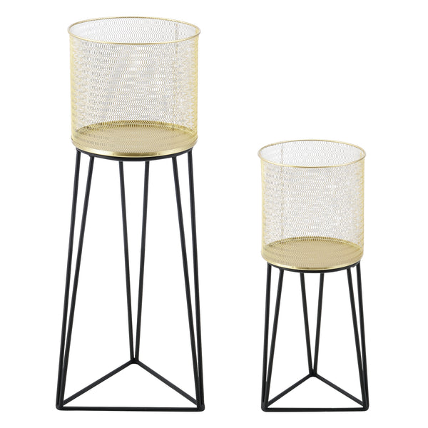 Support de pot de fleurs Menen 2 pcs. Noir-doré en.casa