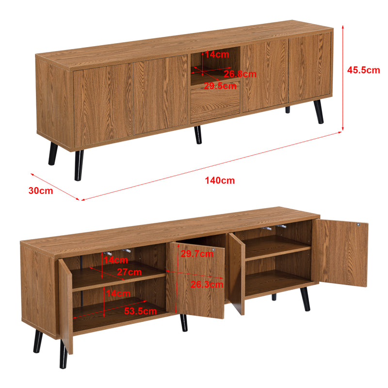Croquis coté Meuble TV Hedemora 140 x 30 x 46 cm Effet Bois Foncé [en.casa]