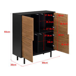 Commode Gnosjö à 4 Portes 93 x 80 x 30 cm Noir Effet Bois Foncé [en.casa]
