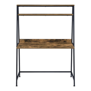 Bureau Alvdal 143x105x51cm avec 2 étagères Noir Ton de bois foncé [en.casa]
