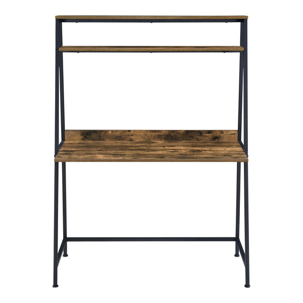 Bureau Alvdal 143x105x51cm avec 2 étagères Noir Ton de bois foncé [en.casa]