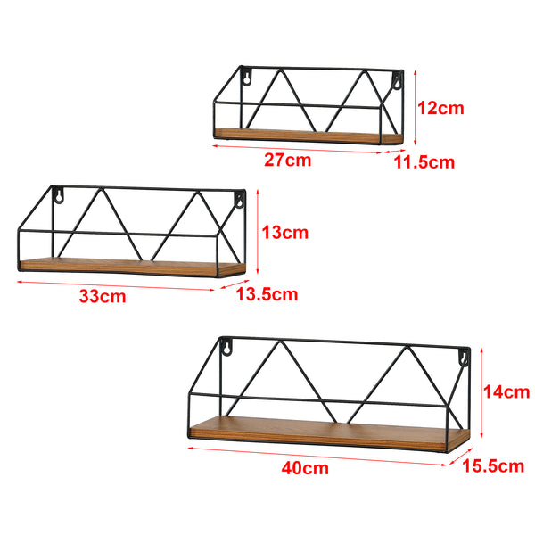 Set de 3 Étagères Kolding de Tailles Différentes Noir Effet Bois Foncé [en.casa]