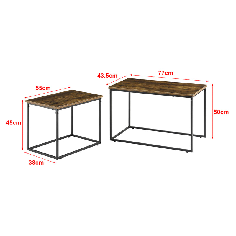 Croquis coté Set de 2 tables basses gigognes Härnösand effet bois foncé [en.casa]