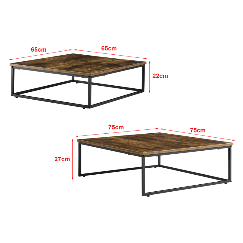 Croquis coté Lot de 2 tables basses gigognes Haninge carrées Effet bois foncé [en.casa]