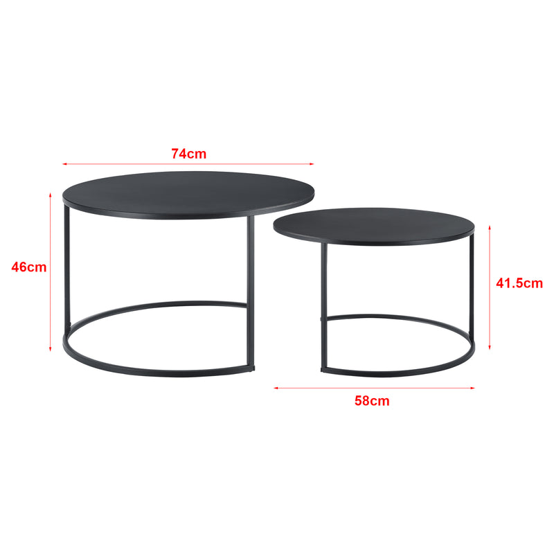 Croquis coté Lot de 2 Tables Basses Korenica Rondes Gigognes Noir [en.casa]