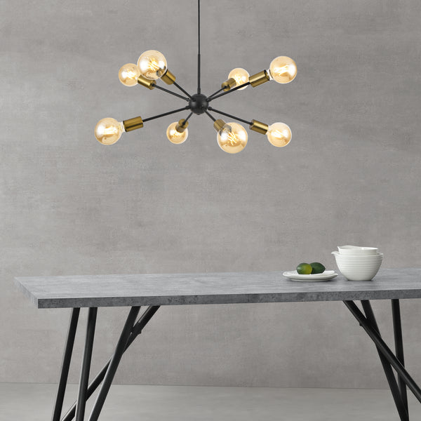 Suspension Amiens 8 flammes E27 Noir / Couleur laiton [lux.pro]