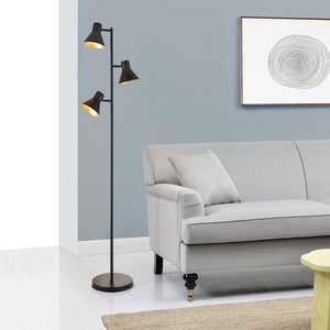 Lampadaire Pinntorp à 3 abat-jour réglables en métal 162 cm noir [lux.pro]