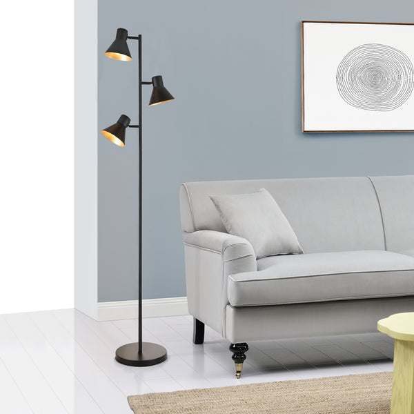 Lampadaire Pinntorp à 3 abat-jour réglables en métal 162 cm noir [lux.pro]