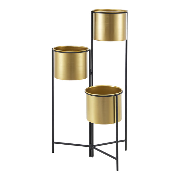 Porte-plantes Haasdonk 3 pièces Noir couleur laiton [en.casa]