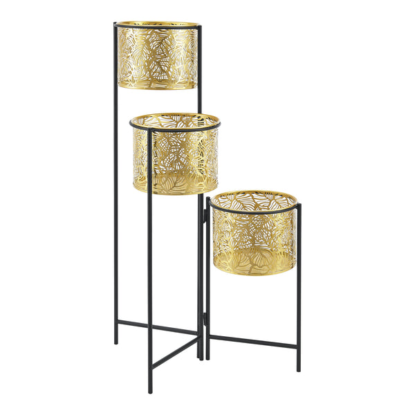 Support de plante (à 3 cache-pots) Verrebroek métal laiton noir [en.casa]