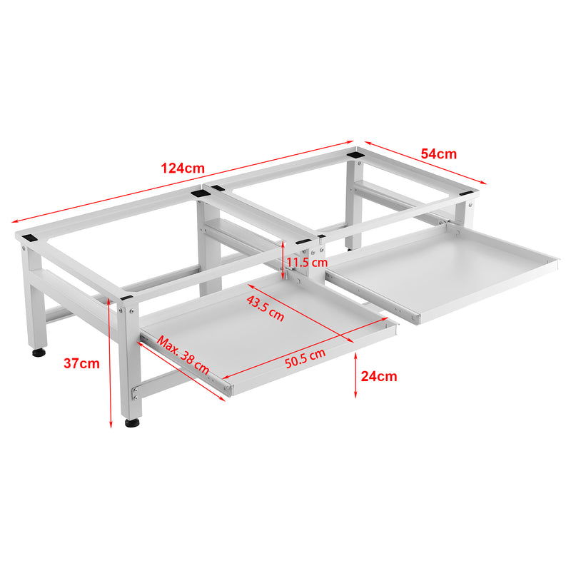 Croquis coté Double socle Bothel avec étagère coulissante pour lave-linges séche-linges 124 x 54 x 37 cm [en.casa]