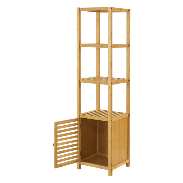 Étagère de salle de bain Liminka à 4 niveaux avec porte 140 x 34 x 33 cm [en.casa]
