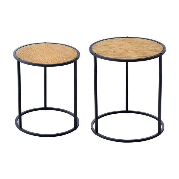 Table d'appoint Moriusaq en lot de 2, forme ronde, aspect bois [en.casa]