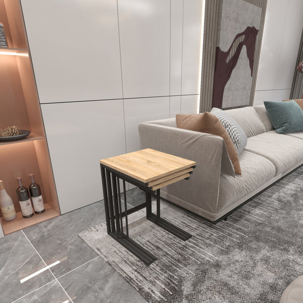 Table d'appoint Jakobstad en lot de 3 Noir/effet bois [en.casa]