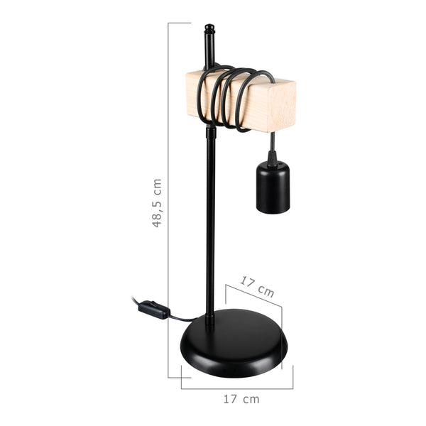 Lampe de bureau Chatham en métal et bois massif 48,5 cm E27 noir / naturel [lux.pro]