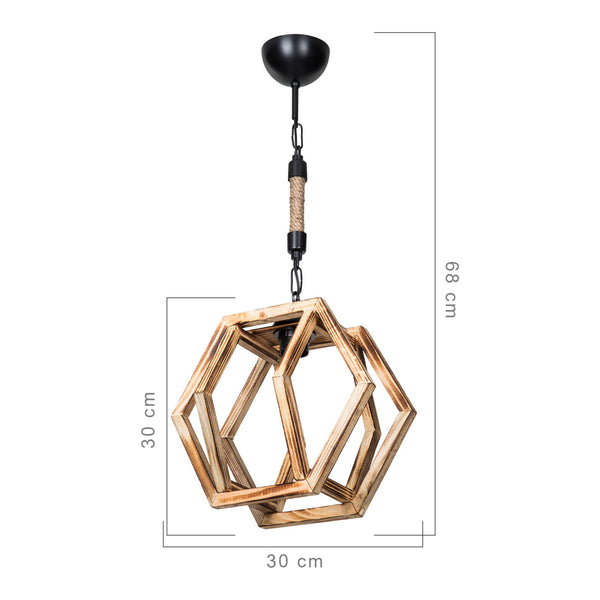 Suspension Cheltenham E27 Métal Bois massif Corde de jute Noir / Aspect bois / Couleur jute [lux.pro]