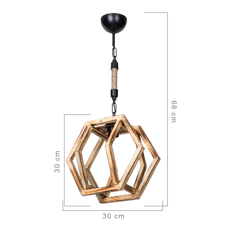 Croquis coté Suspension Cheltenham en métal bois corde de jute hauteur 68 cm E27 [lux.pro]