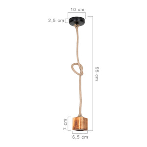Suspension Corby en métal bois corde de jute hauteur 95 cm E27 [lux.pro]