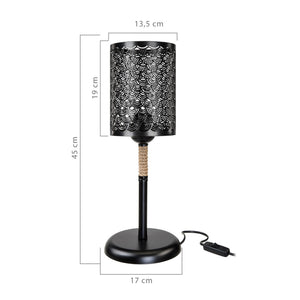 Lampe de bureau Filton en métal corde de jute 45 cm E27 noir / naturel [lux.pro]