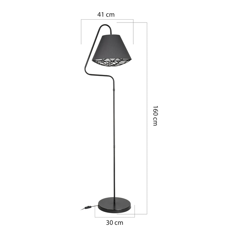 Croquis coté Lampadaire Gateshead en métal et textile hauteur 160 cm E27 noir / gris [lux.pro]
