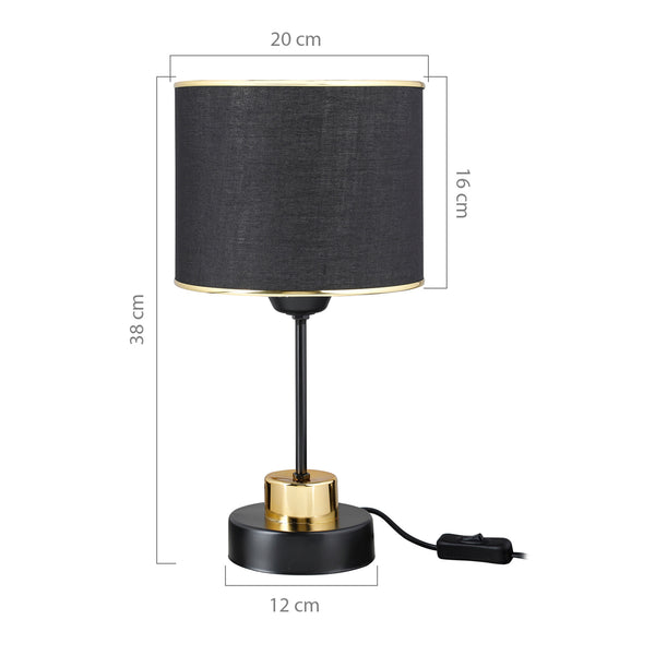 Lampe de table Gravesend E27 Métal Textile Noir / Couleur laiton [lux.pro]