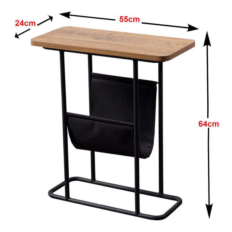 Croquis coté Table d'appoint Bov avec espace de rangement 64 x 55 x 24 cm effet noyer / noir [en.casa]