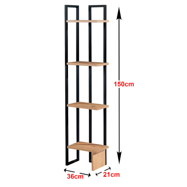 Étagère Bjergsted à 4 niveaux 150x36x21 cm effet noyer/noir [en.casa]