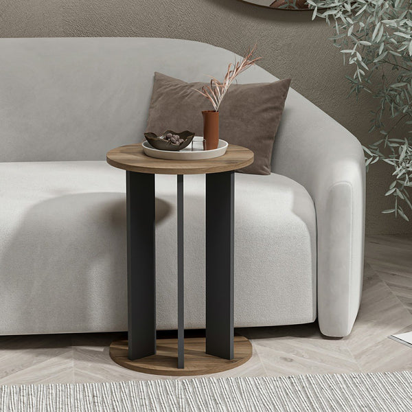 Table d'appoint Frederiksberg 64x34 cm aspect noyer / anthracite [en.casa]