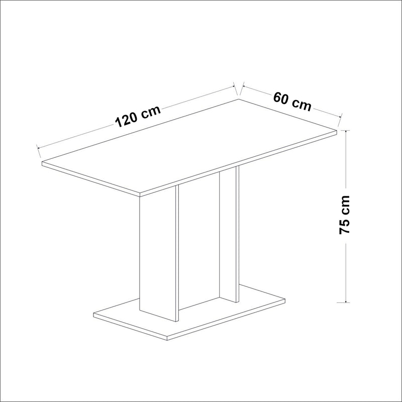 Croquis coté Table de salle à manger Galten pour 4 personnes 75 x 120 x 60 cm blanc [en.casa]