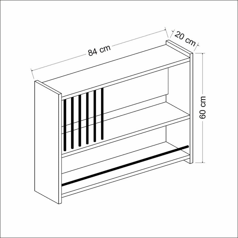 Croquis coté Étagère murale Helsingør à 3 niveaux pour cuisine 60 x 84 x 20 cm blanc [en.casa]