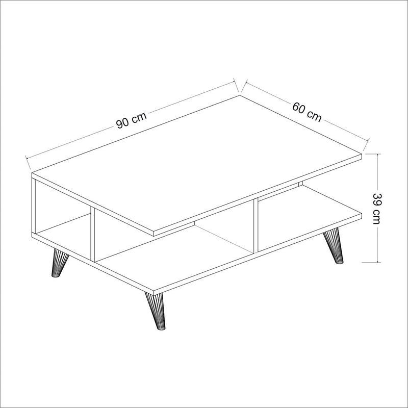 Croquis coté Table basse rectangulaire Grenaa avec espace de rangement blanc / effet noyer [en.casa]