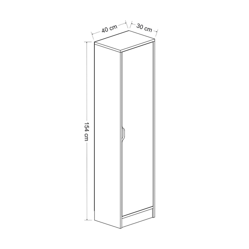 Croquis coté Meuble de rangement Egvad à porte pour chambre 154 x 40 x 30 cm effet noyer / blanc [en.casa]