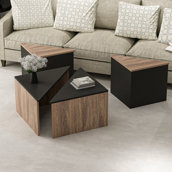 Ensemble de tables basses Frederikshavn 4 pièces aspect chêne / noir [en.casa]