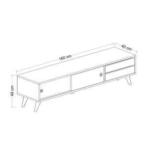 Meuble TV Fladså à 2 tiroirs 40 x 160 x 40 cm effet chêne / noir [en.casa]