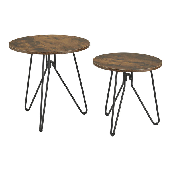 Lot de 2 tables basses rondes Väsby pieds épingle à cheveux effet bois foncé [en.casa]