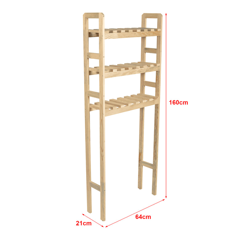 Croquis coté Etagère pour machine à laver Alslev 3 niveaux pin 160 x 64 x 21 cm naturel [en.casa]
