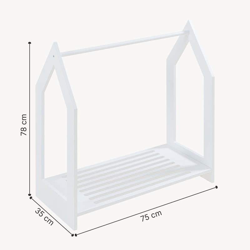 Croquis coté Portant à vêtements Langeskov de forme cabane pour enfant 78 x 75 x 35 cm blanc [en.casa]