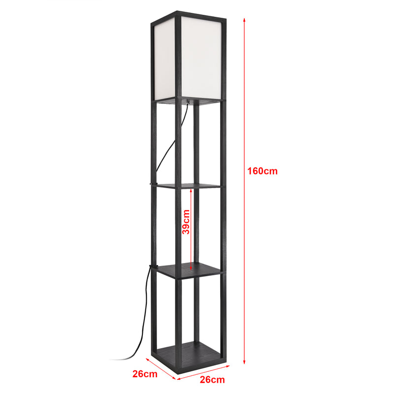 Croquis coté Lampadaire Stapleford avec étagère E27 hauteur 160 cm noir blanc [lux.pro]