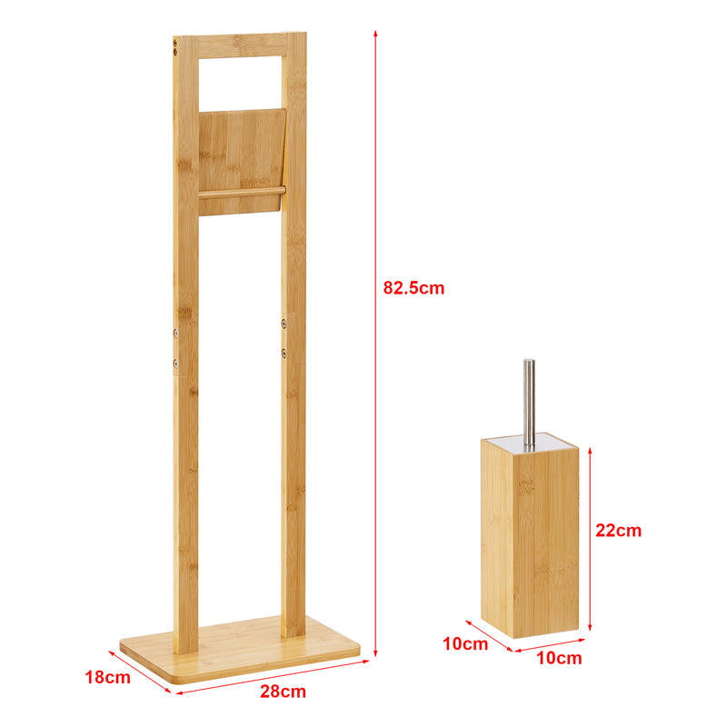 Croquis coté Porte papier toilette sur pied Västerås avec brosse bambou [en.casa]