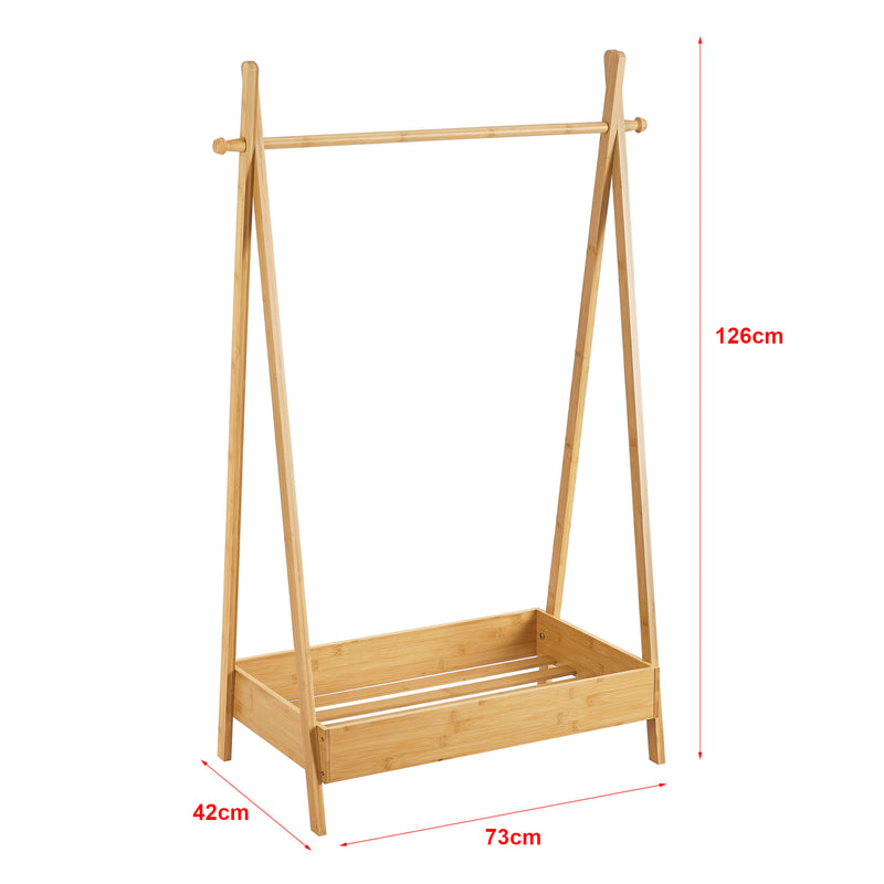Croquis coté Portant à vêtements Sola pour enfant avec surface de stockage bambou [en.casa]