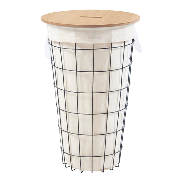 Panier à linge Skive avec sac à linge 40 L Métal Noir [en.casa]