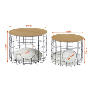 Set de 2 tables basses Haapajärvi panier avec couvercle amovible noir effet bois [en.casa]