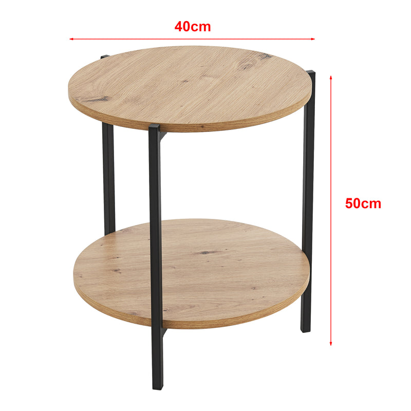 Croquis coté Table d'appoint Kuopio ronde 50 x 40 cm noir et effet bois [en.casa]