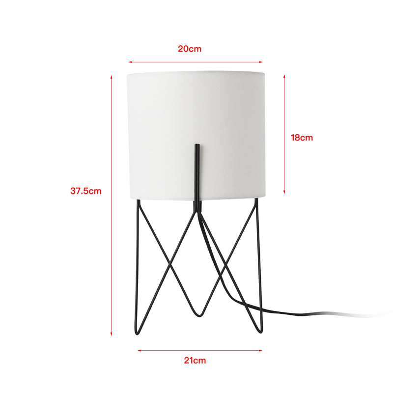 Croquis coté Lampe de table Slough 38 x 21 x 21 cm noir blanc lux.pro