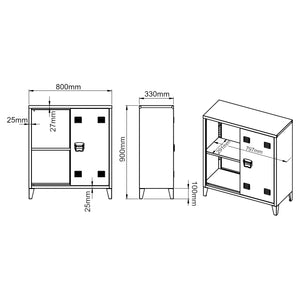 Casier de bureau métallique Oripää à 2 portes 90 x 80 x 33 cm marron clair mat [en.casa]
