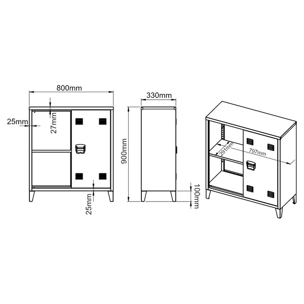 Casier de bureau métallique Oripää à 2 portes 90 x 80 x 33 cm marron clair mat [en.casa]