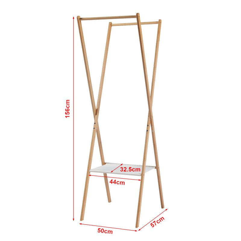 Croquis coté Portemanteau Iisalmi bambou polyester 156 x 50 x 57 cm naturel blanc [en.casa]